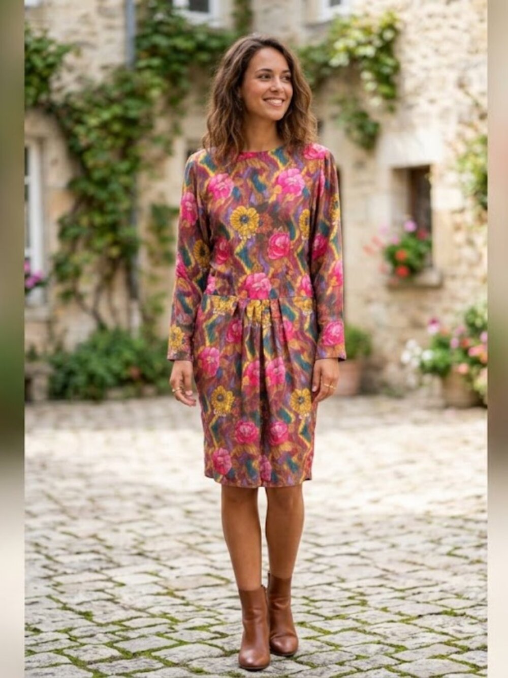 Vintage Pat Argenti 100% Silk Floral Midi Dress Sz 6